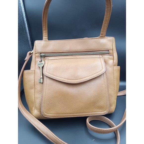 FOSSIL Purse Tan Genuine Leather Crossbody/Shoulder Handbag 75082 - Picture 11 of 16